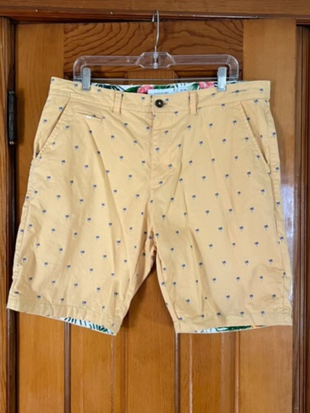 Cactus Man Ricky Singh Yellow Chino Stretch Palm Tree Design Shorts USA 36